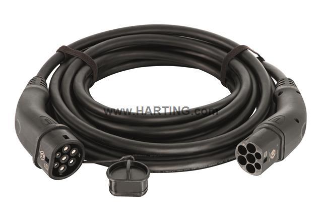 Produktfoto 1 von HARTING EV-Ladekabel, Typ 2 auf Typ 2, 3-phasig, 32 A Nennstrom, 5m, Abgeschlossen, Modus 3, 480 V ac, IP44