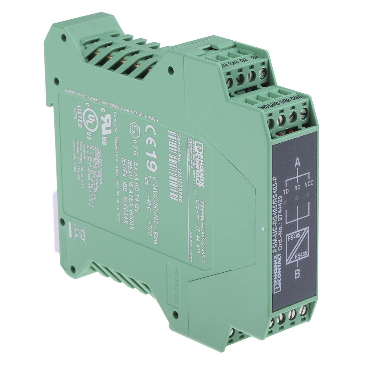 Produktfoto 1 von Phoenix Contact PSM-ME Signalwandler, Repeater 24V ac/dc, RS-485 / RS-485 DIN-Schiene, ATEX