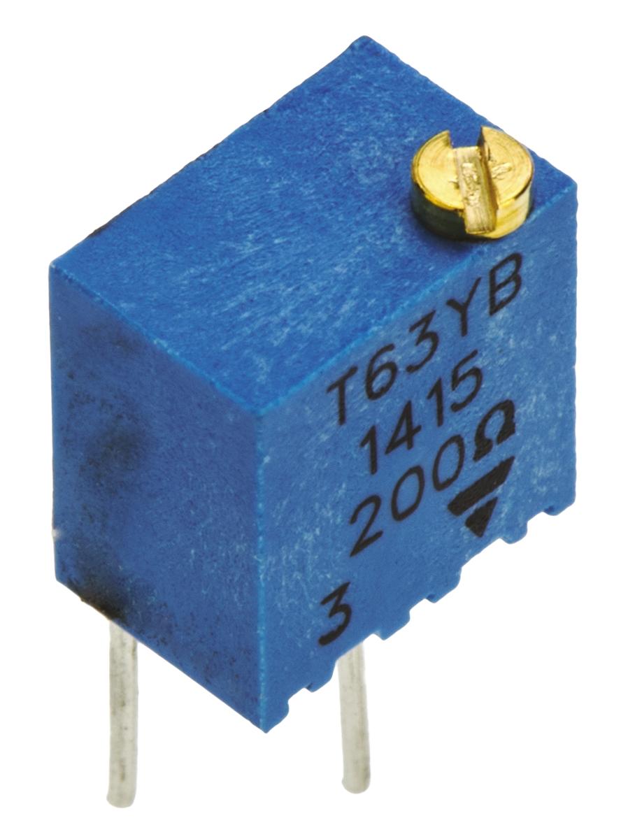 Produktfoto 1 von Vishay T63 14-Gang THT Trimmer-Potentiometer, Einstellung von oben, 200Ω, ±10%, 0.25W, Pin, L. 6.8mm