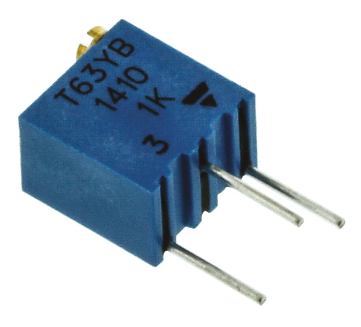 Produktfoto 1 von Vishay T63 14-Gang THT Trimmer-Potentiometer, Einstellung von oben, 1kΩ, ±10%, 0.25W, Pin, L. 6.8mm