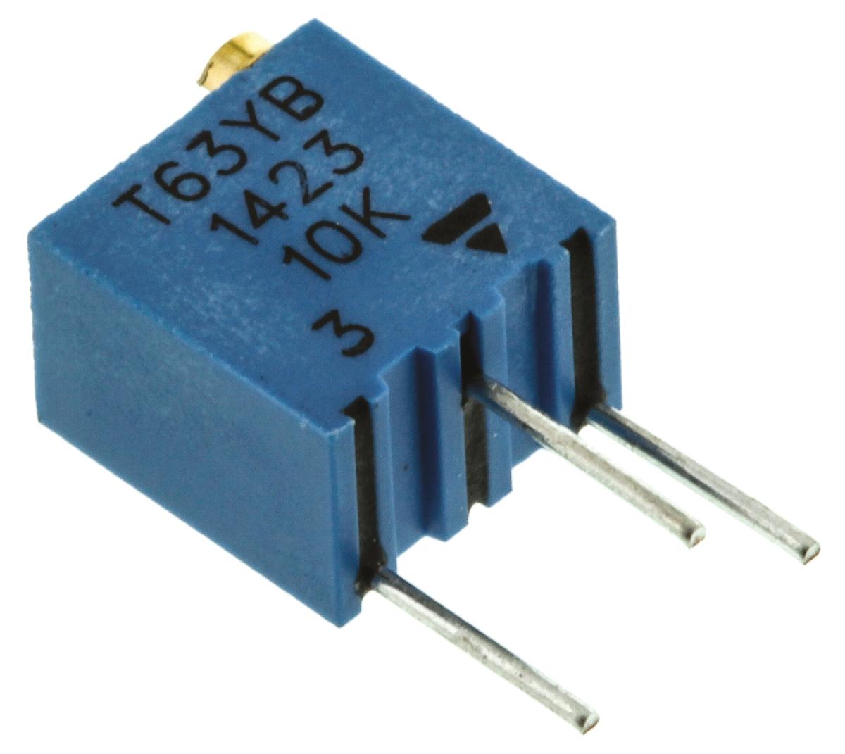 Produktfoto 1 von Vishay T63 14-Gang THT Trimmer-Potentiometer, Einstellung von oben, 10kΩ, ±10%, 0.25W, Pin, L. 6.8mm