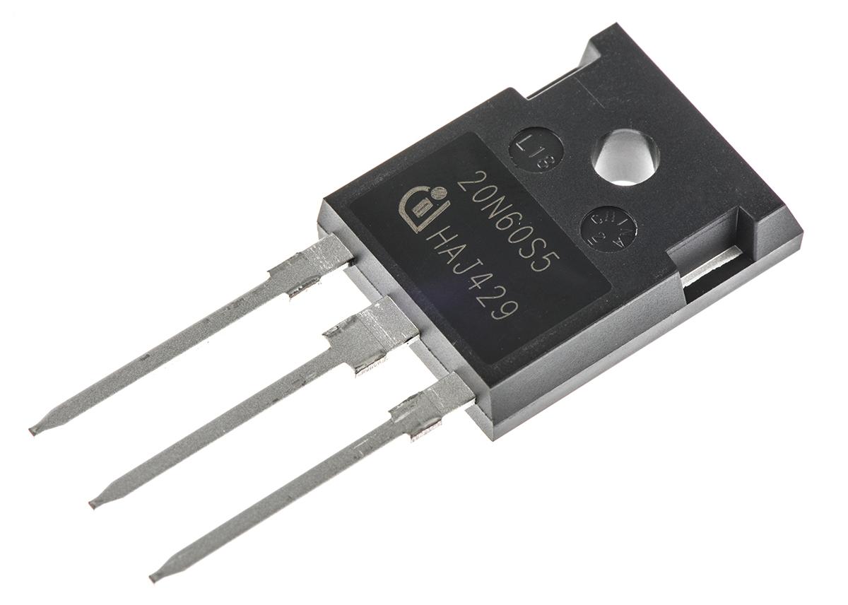 Produktfoto 1 von Infineon CoolMOS S5 SPW20N60S5FKSA1 N-Kanal, THT MOSFET 600 V / 20 A 208 W, 3-Pin TO-247