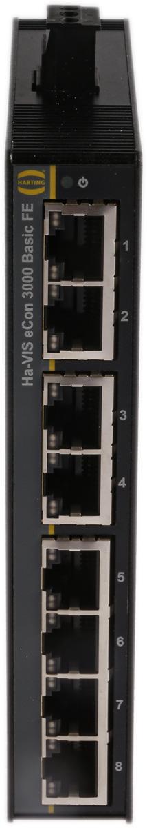 Produktfoto 1 von HARTING Ethernet-Switch, 8 x RJ45 / 10/100Mbit/s, bis 100m für DIN-Schienen, 48V dc