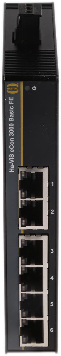 Produktfoto 1 von HARTING eCon 3000 Ethernet-Switch, 6 x RJ45 / 10/100Mbit/s, bis 100m für DIN-Schienen, 48V dc