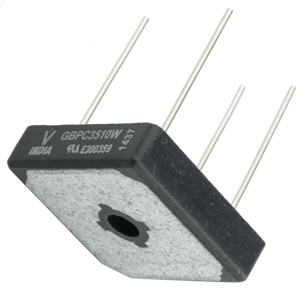 Produktfoto 1 von Vishay Brückengleichrichter, 1-phasig 35A 1000V THT 1.1V GBPC-W 4-Pin 5μA