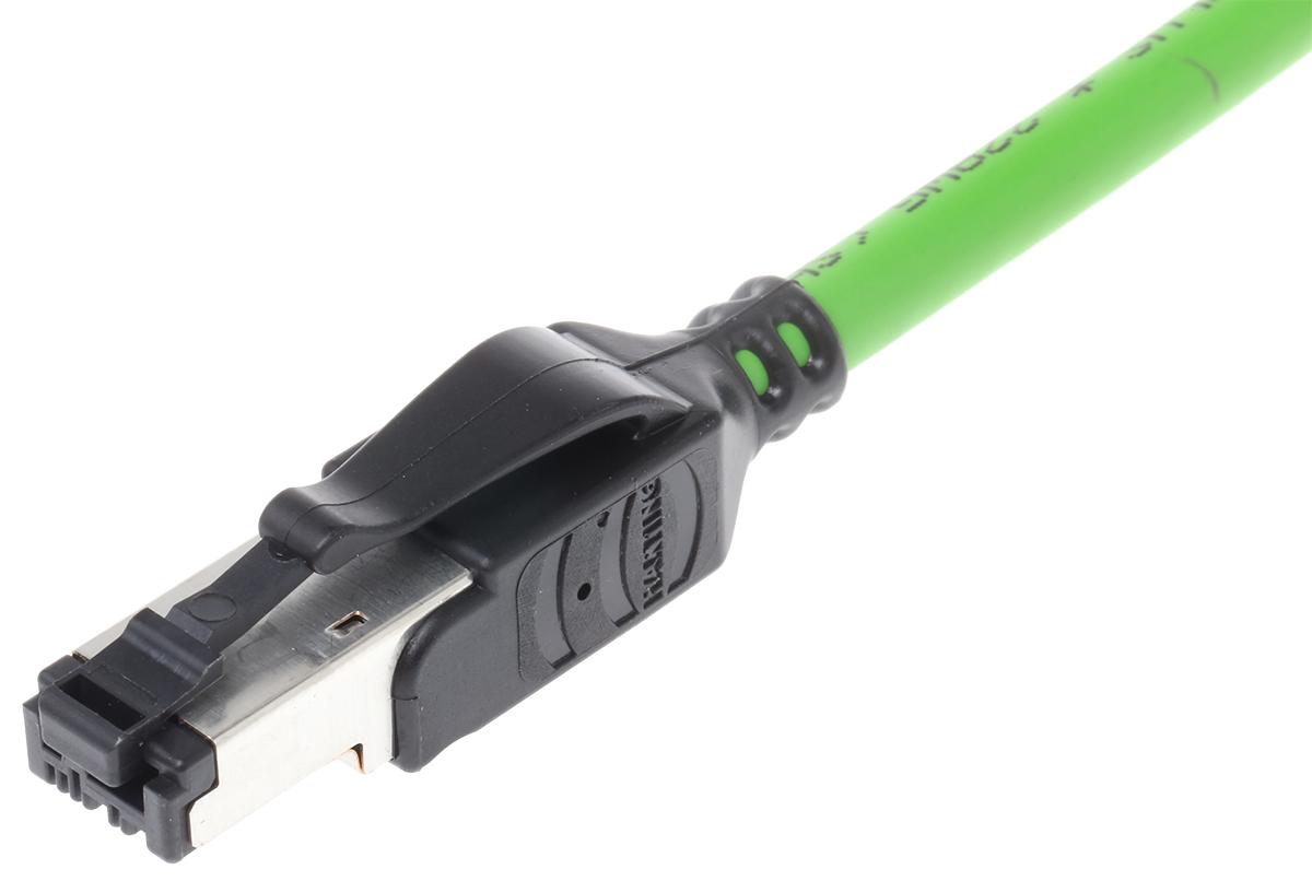 Produktfoto 1 von HARTING Ethernetkabel Cat.5, 3m, Grün Patchkabel, A RJ45 U/FTP Stecker, B RJ45, PVC