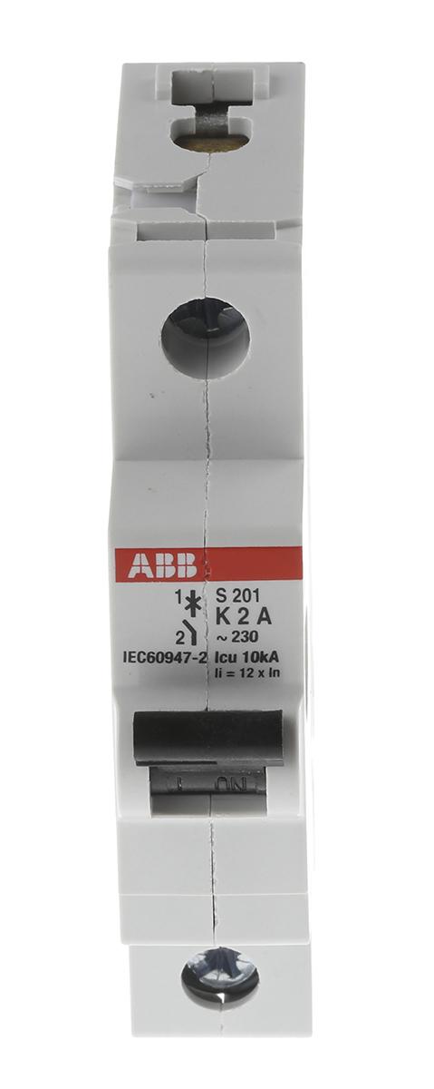 Produktfoto 1 von ABB S200 MCB Leitungsschutzschalter Typ K, 1-polig 2A 253V, Abschaltvermögen 6 kA System Pro M Compact