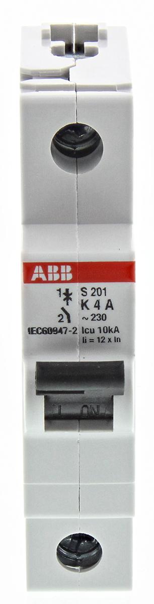 Produktfoto 1 von ABB S200 MCB Leitungsschutzschalter Typ K, 1-polig 4A 253V, Abschaltvermögen 6 kA System Pro M Compact