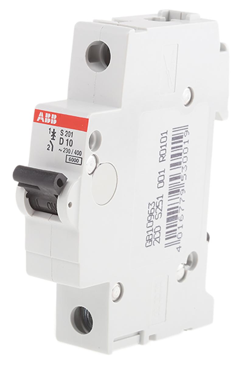 Produktfoto 1 von ABB S200 MCB Leitungsschutzschalter Typ D, 1-polig 10A 253V, Abschaltvermögen 6 kA System Pro M Compact