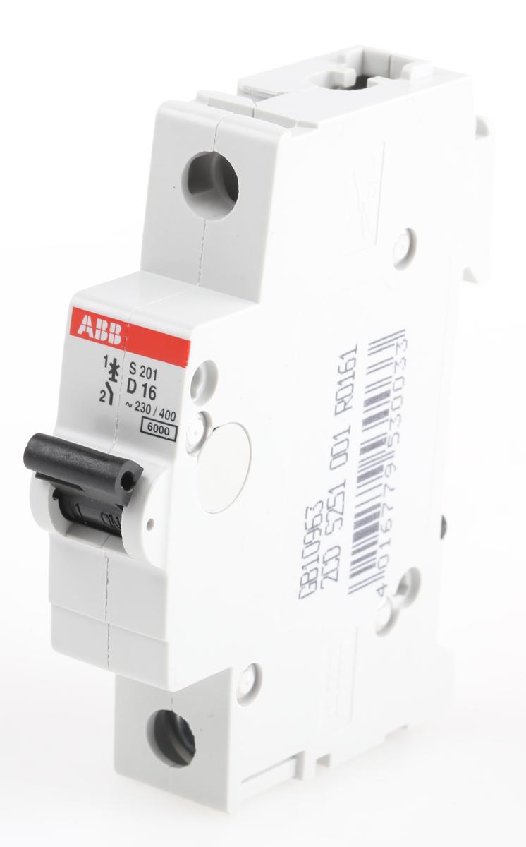 Produktfoto 1 von ABB S200 MCB Leitungsschutzschalter Typ D, 1-polig 16A 253V, Abschaltvermögen 6 kA System Pro M Compact