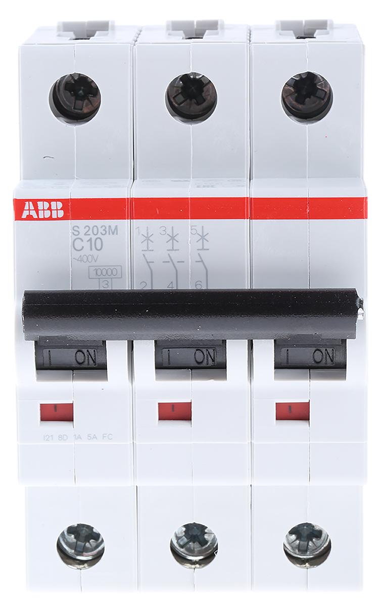 Produktfoto 1 von ABB S200M MCB Leitungsschutzschalter Typ C, 3-polig 10A 440V, Abschaltvermögen 10 kA System Pro M Compact