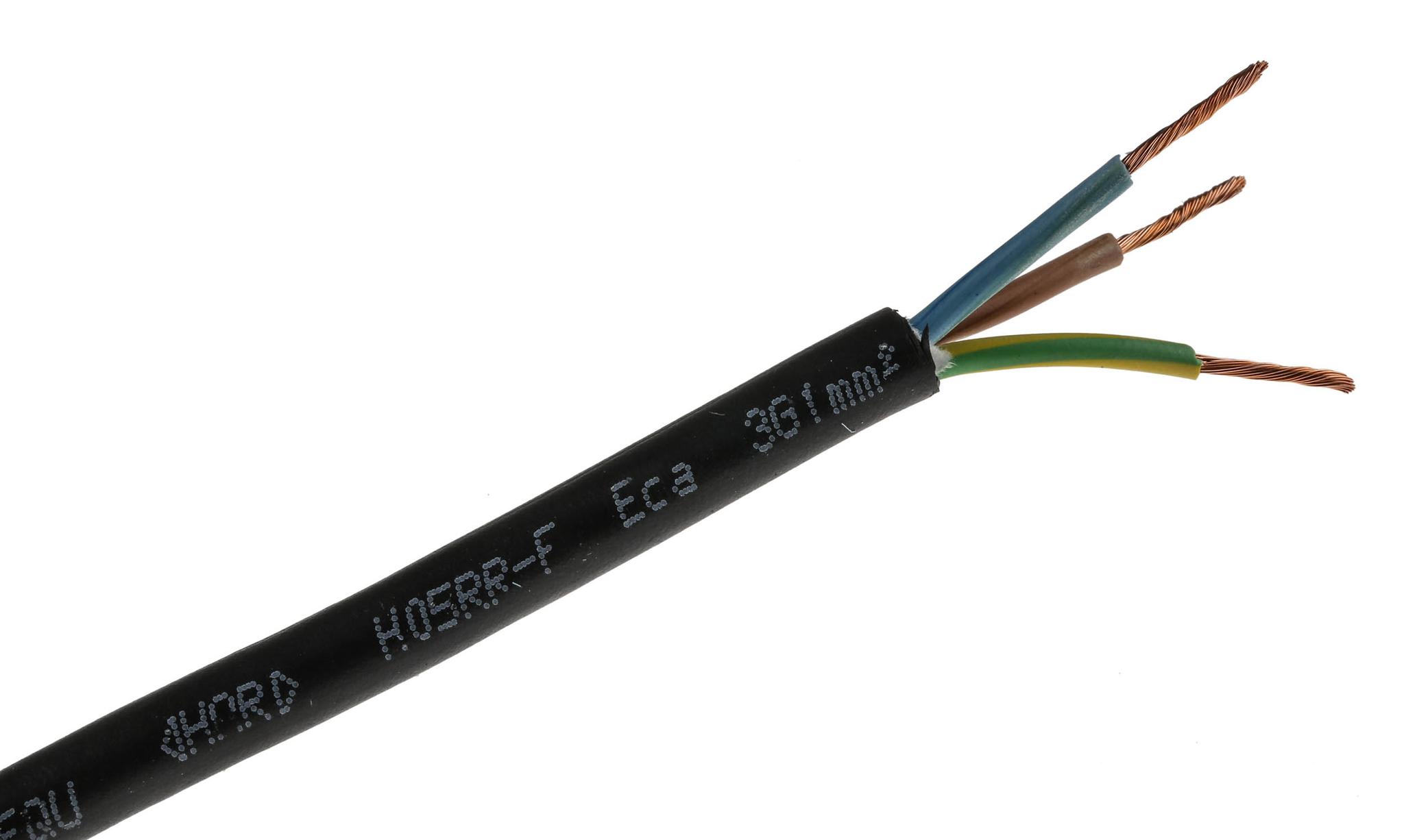 Produktfoto 1 von RS PRO Netzkabel, 3-adrig Typ 318-TRS Schwarz x 1 mm /Ø 8.5mm 13,5 A 50m, 300 V, 500 V, Gummi