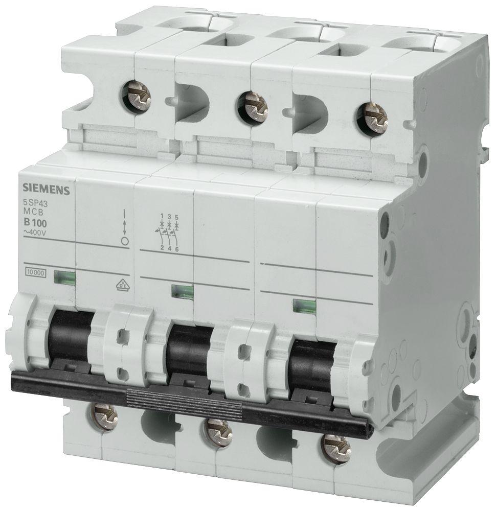 Siemens 5SP4 MCB Leitungsschutzschalter Typ D, 3-polig 100A SENTRON DIN-Schienen-Montage