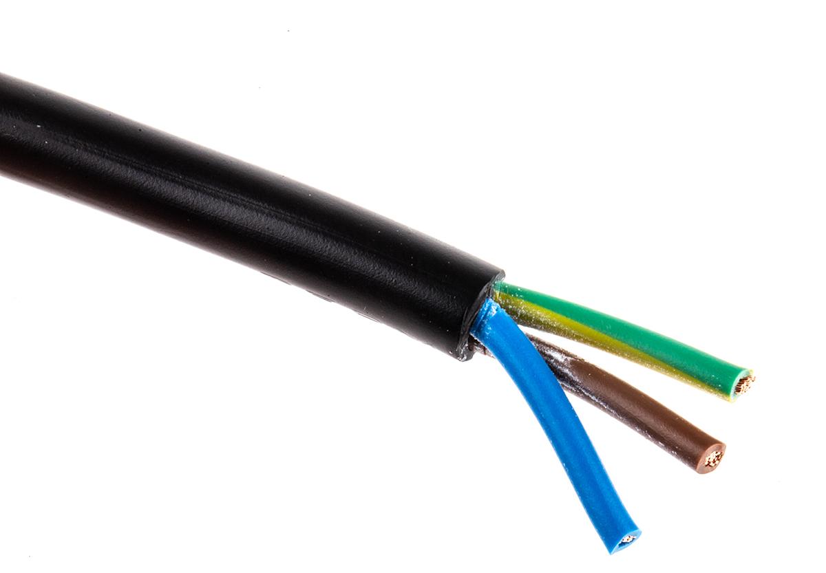 RS PRO Netzkabel, 3-adrig Typ 2183Y Schwarz x 0,75 mm² /Ø 5.2 → 6.7mm 6 A, 100m, 300 V, PVC