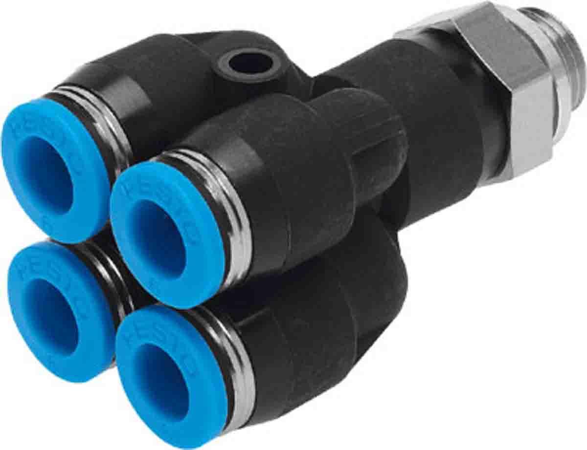 Produktfoto 1 von Festo QSQ Gewinde-zu-Schlauch-Adapter m. Doppelverteiler, PBT, G1/4 Stecker