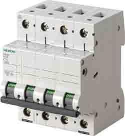 Siemens 5SL6 MCB Leitungsschutzschalter Typ C, Pol 3P+N 4A 400V SENTRON DIN-Schienen-Montage