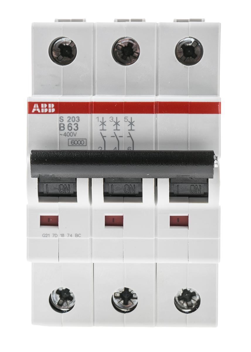 Produktfoto 1 von ABB S200 MCB Leitungsschutzschalter Typ B, 3-polig 63A 400V, Abschaltvermögen 6 kA System Pro M Compact