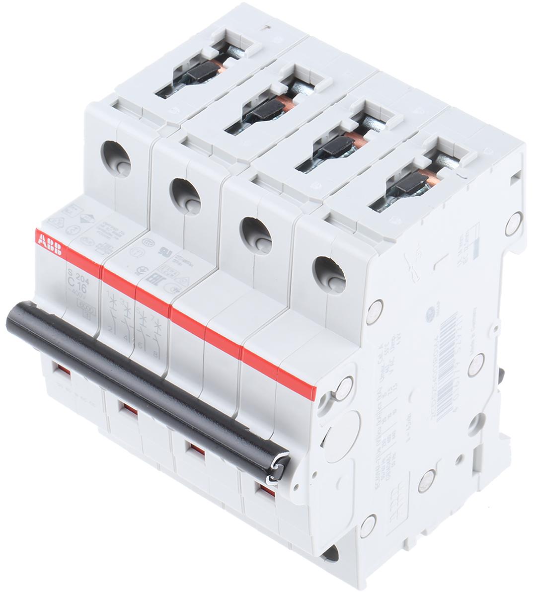 Produktfoto 1 von ABB S200 MCB Leitungsschutzschalter Typ C, 4-polig 16A 400V, Abschaltvermögen 6 kA System Pro M Compact