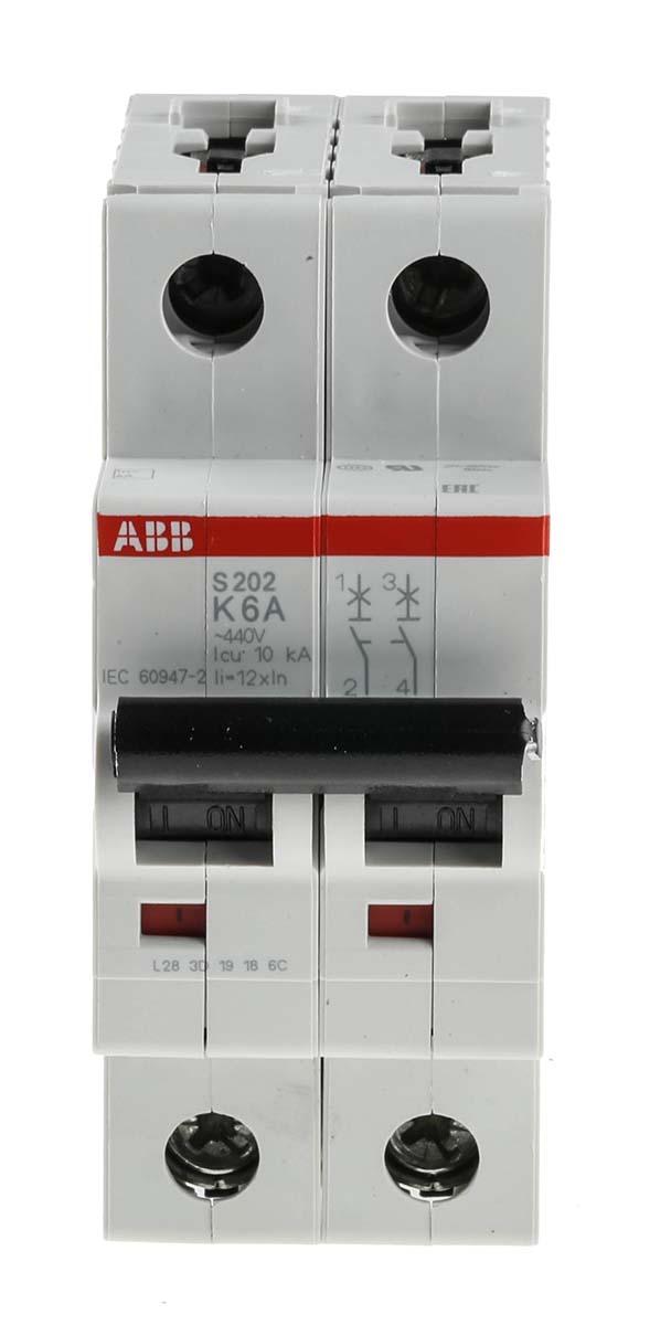 Produktfoto 1 von ABB S200 MCB Leitungsschutzschalter Typ K, 2-polig 6A 400V, Abschaltvermögen 6 kA System Pro M Compact