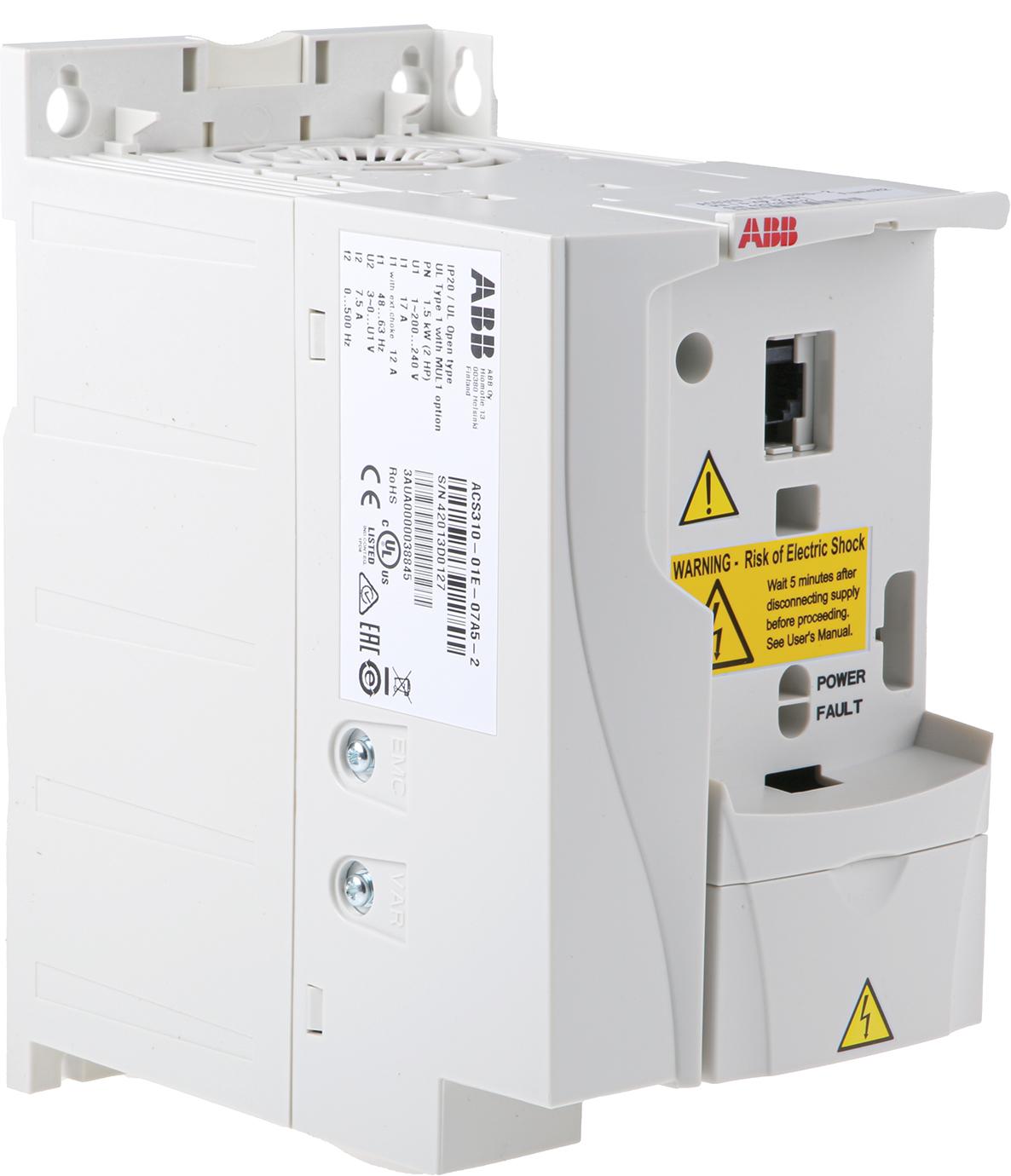 Produktfoto 1 von ABB ACS310, 1-Phasen Frequenzumrichter 1,5 kW, 230 V ac / 7,5 A 0 → 500Hz für Wechselstrommotoren