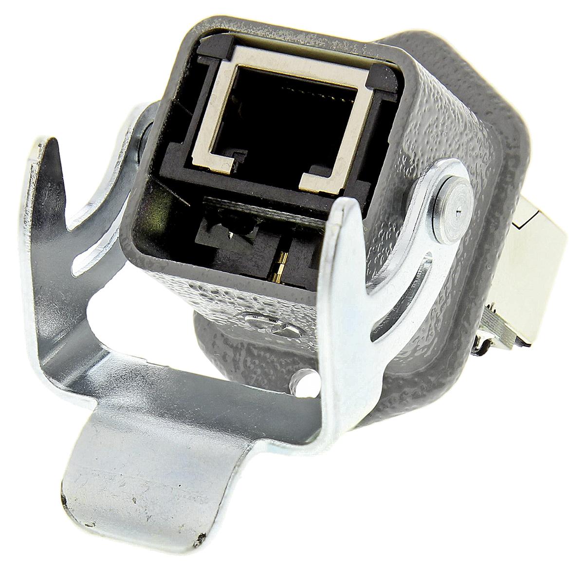 HARTING Han 3A RJ45 Cat.5 RJ45-Steckverbinder Buchse/Buchse, 2-Port 8-polig Geschirmt, Leiterplatten-Montage abgewinkelt