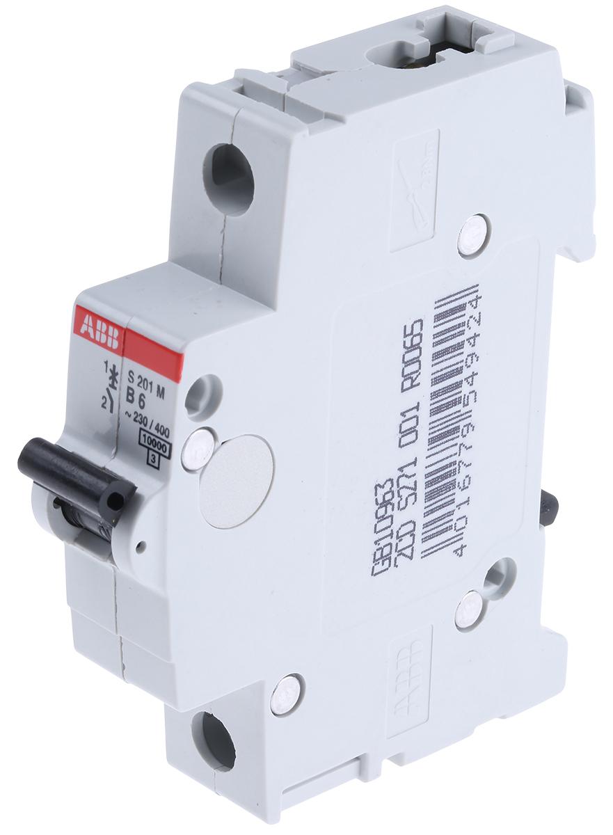 Produktfoto 1 von ABB S200M MCB Leitungsschutzschalter Typ B, 1-polig 6A 253V, Abschaltvermögen 10 kA System Pro M Compact