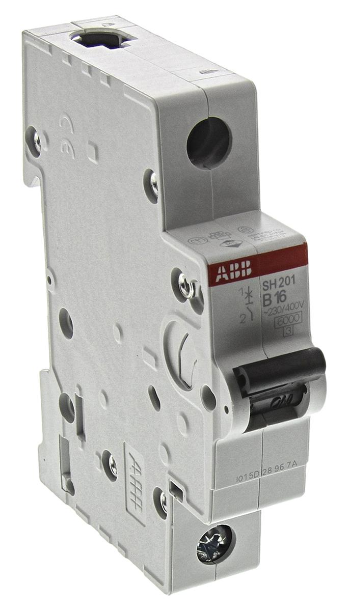 ABB SH200 MCB Leitungsschutzschalter Typ B, 1-polig 16A 440V, Abschaltvermögen 6 kA Compact Home DIN-Schienen-Montage