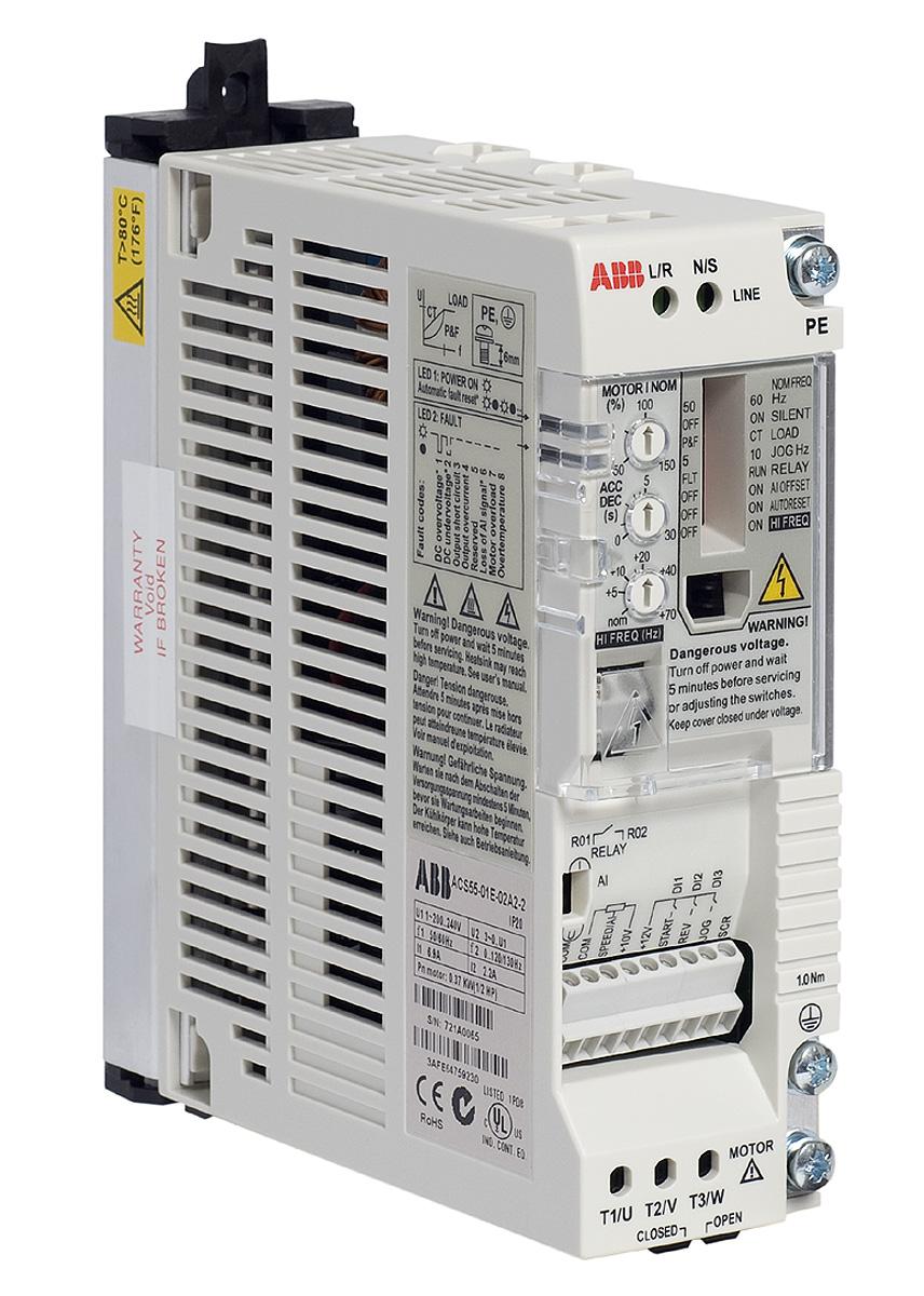 Produktfoto 1 von ABB ACS55, 1-Phasen Frequenzumrichter 0,18 kW, 230 V ac / 1,4 A 130Hz für Wechselstrommotoren