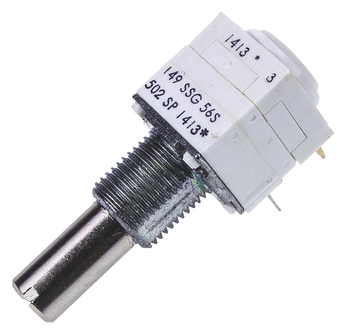 Vishay 149 THT, Tafelmontage  Dreh Potentiometer 5kΩ ±10% / 1W / 2 Ausbrüche, Schaft-Ø 6.35 mm