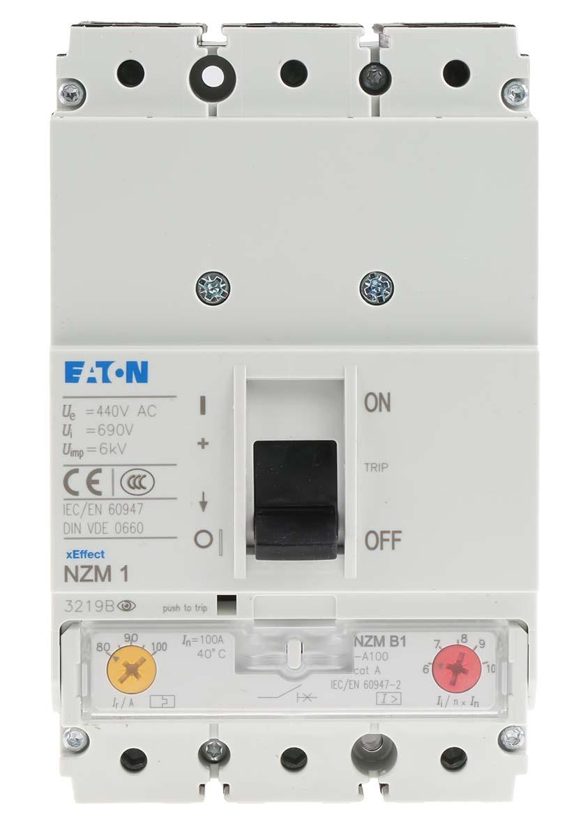 Produktfoto 1 von Eaton xEnergy Eaton Moeller, Leistungsschalter MCCB 3-polig, 100A / Abschaltvermögen 25 kA 440V, Fest, L. 90mm