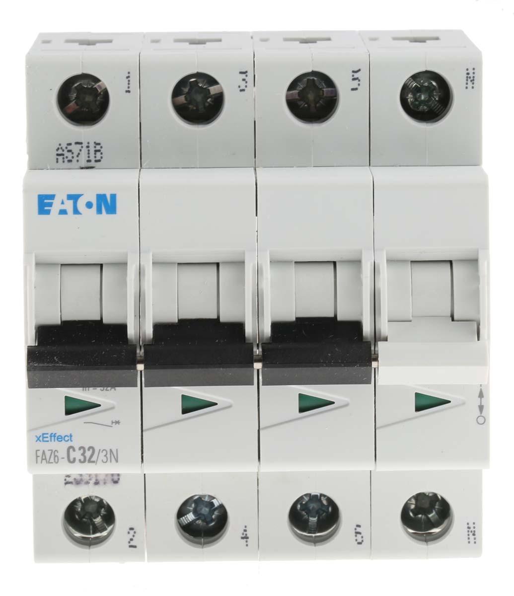 Produktfoto 1 von Eaton Eaton Moeller MCB Leitungsschutzschalter Typ C, 4-polig 32A 230 → 400V, Abschaltvermögen 6 kA xEffect