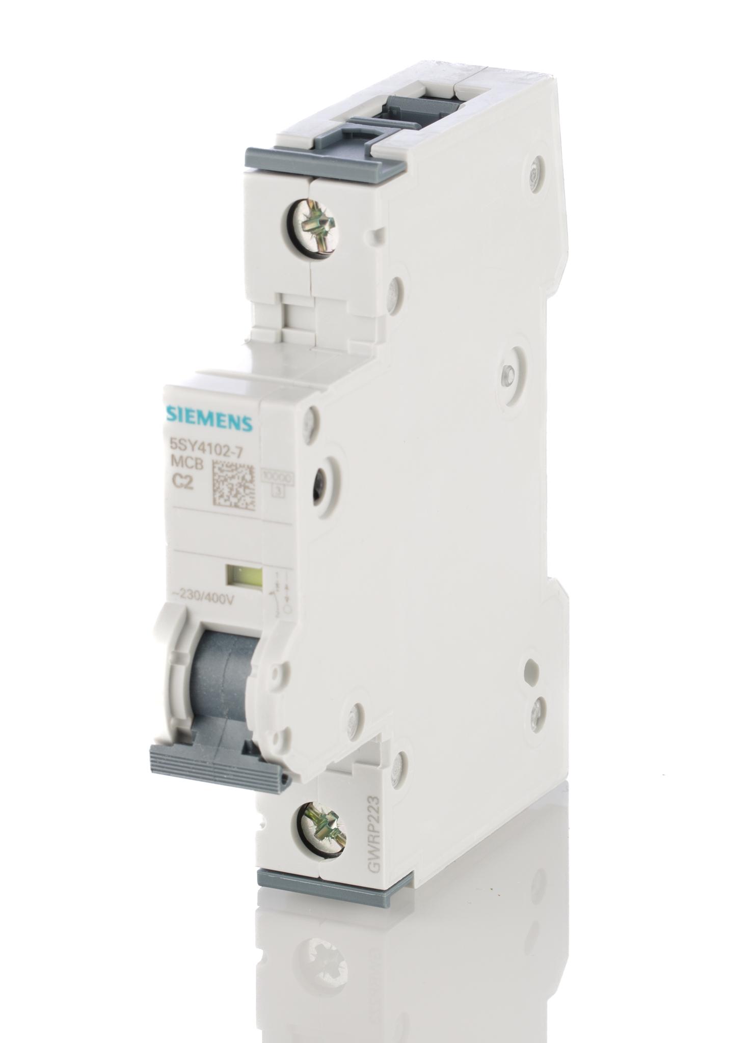 Siemens 5SY4 MCB Leitungsschutzschalter Typ C, 1-polig 2A 250 V, 440 V, Abschaltvermögen 10 kA Sentron