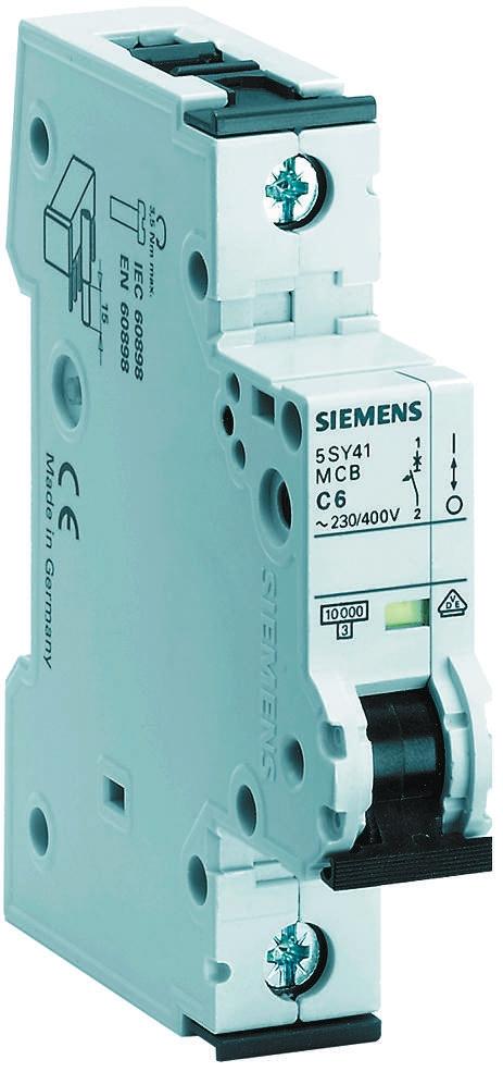 Siemens 5SY4 MCB Leitungsschutzschalter Typ C, 1-polig 500mA 230V, Abschaltvermögen 10 kA Sentron DIN-Schienen-Montage