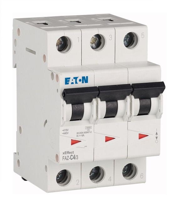 Produktfoto 1 von Eaton Eaton Moeller MCB Leitungsschutzschalter Typ C, 3-polig 4A 400V, Abschaltvermögen 10 kA xEffect