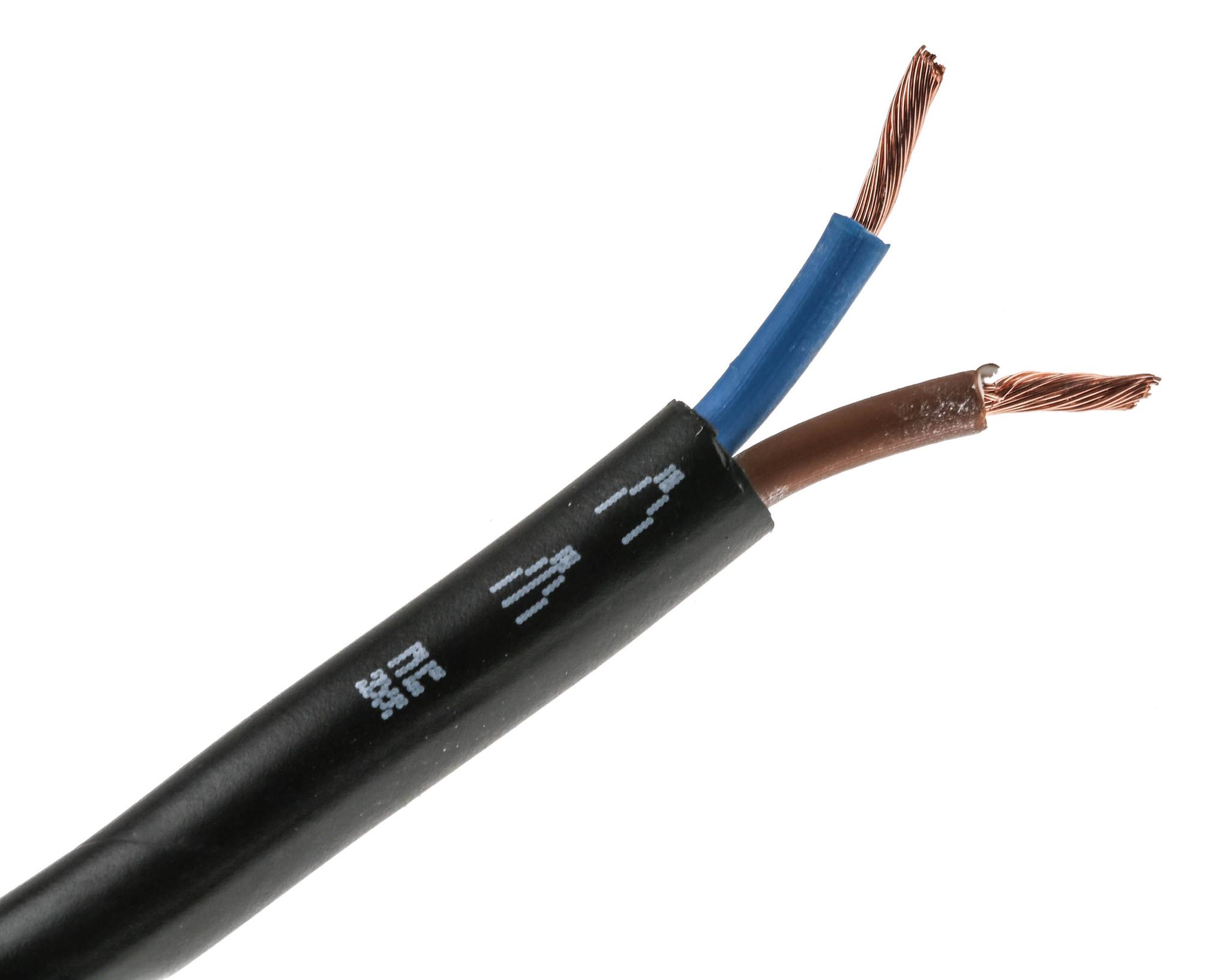 RS PRO Netzkabel, 2-adrig Typ 3182Y Schwarz x 2,5 mm² /Ø 8.86mm 25 A, 100m, 300 V, 500 V, PVC