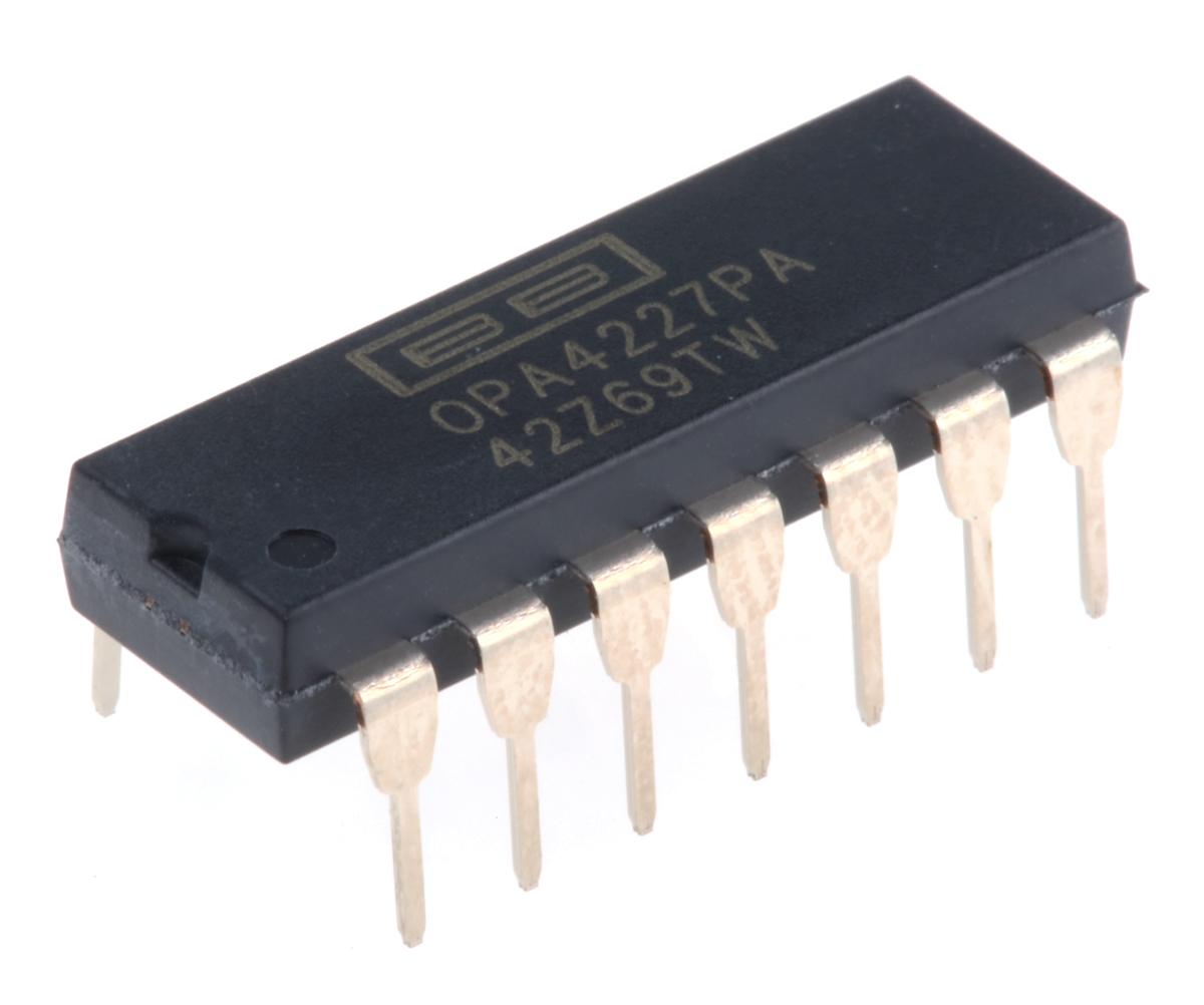 Produktfoto 1 von Texas Instruments Operationsverstärker Rauscharm, Precision THT PDIP, biplor typ. ±12 V, ±15 V, ±3 V, ±5 V, ±9 V, 14-Pin