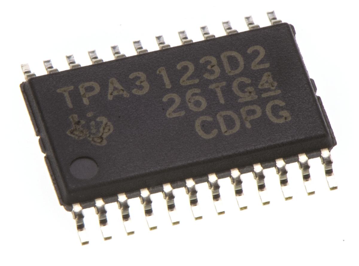 Produktfoto 1 von Texas Instruments Klasse D Audio Verstärker Audio 2-Kanal Stereo HTSSOP 10W 24-Pin +85 °C