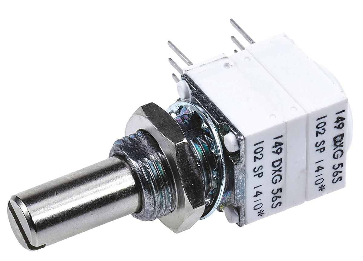 Vishay 149 THT, Tafelmontage  Dreh Potentiometer 1kΩ ±10% / 1W / 2 Ausbrüche, Schaft-Ø 6.35 mm