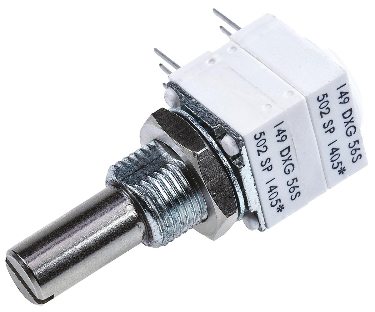 Vishay 149 THT, Tafelmontage  Dreh Potentiometer 5kΩ ±10% / 1W / 2 Ausbrüche, Schaft-Ø 6.35 mm