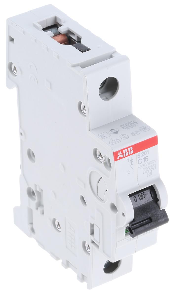 Produktfoto 1 von ABB S200 MCB Leitungsschutzschalter Typ C, 1-polig 16A 253V, Abschaltvermögen 6 kA System Pro M Compact