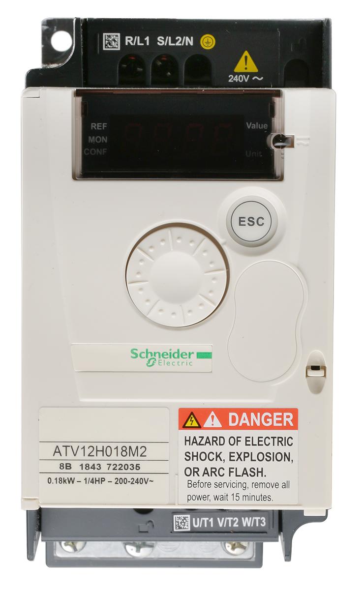 Produktfoto 1 von Schneider Electric ATV 12, 1-Phasen Frequenzumrichter 0,18 kW, 230 V ac / 2,8 A 400Hz für Wechselstrommotoren