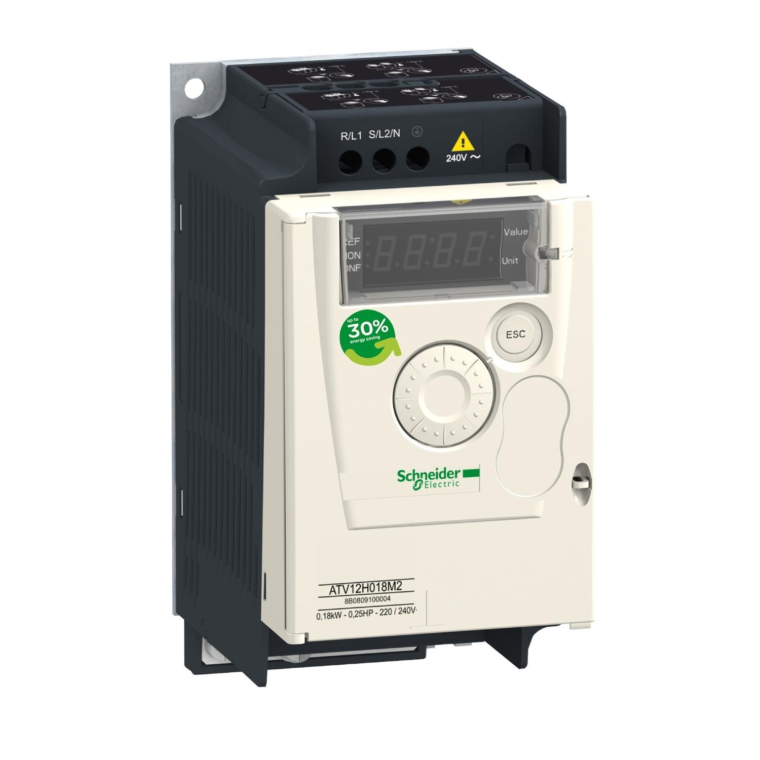 Produktfoto 1 von Schneider Electric ATV 12, 3-Phasen Frequenzumrichter 0,18 kW, 230 V ac / 1,7 A 400Hz für Wechselstrommotoren