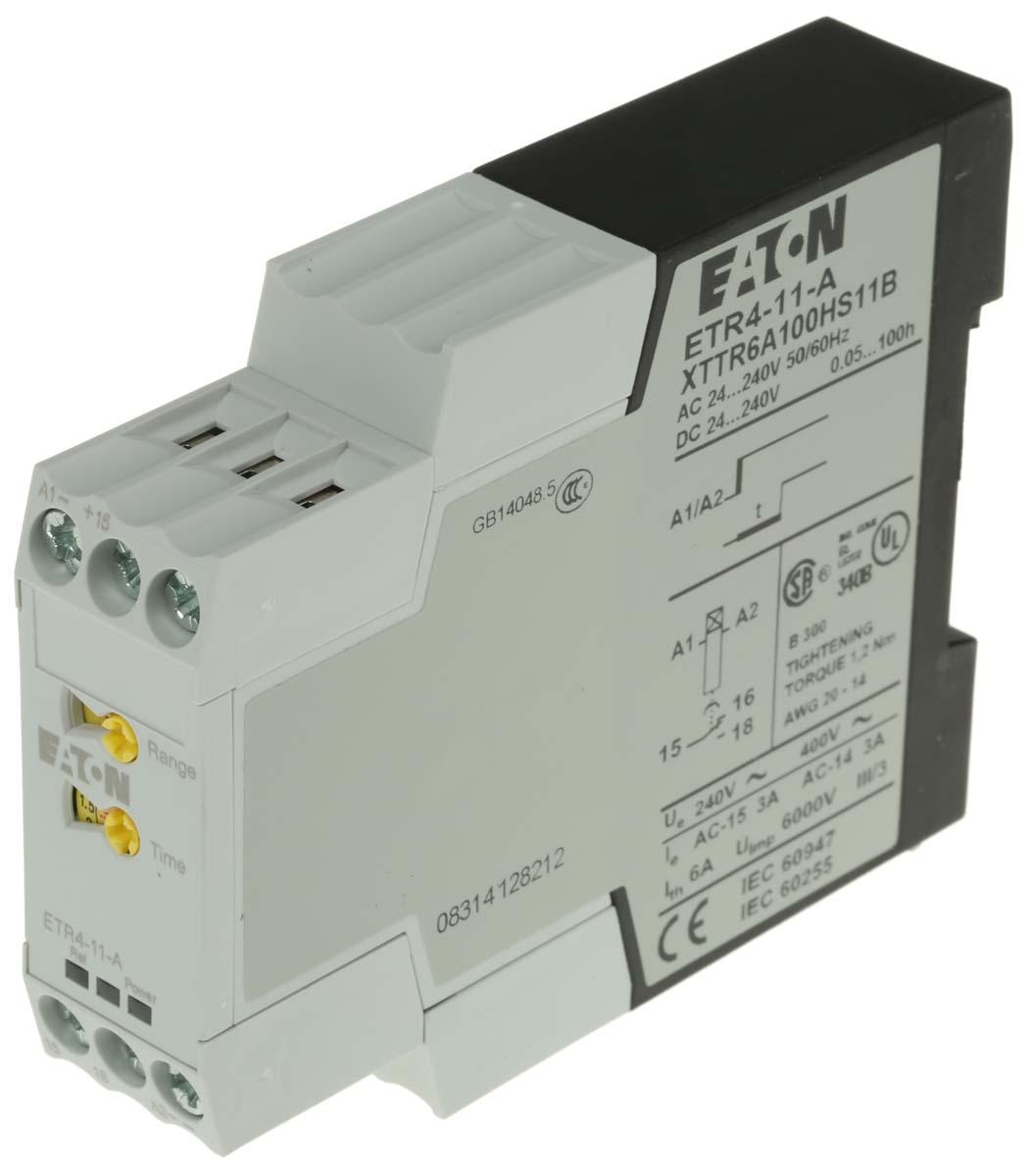 Produktfoto 1 von Eaton Eaton Moeller Zeitrelais, DIN-Schienen, 0.05 s → 60h, 24 → 240V ac/dc, 1 Kont. Einfach, 1-poliger