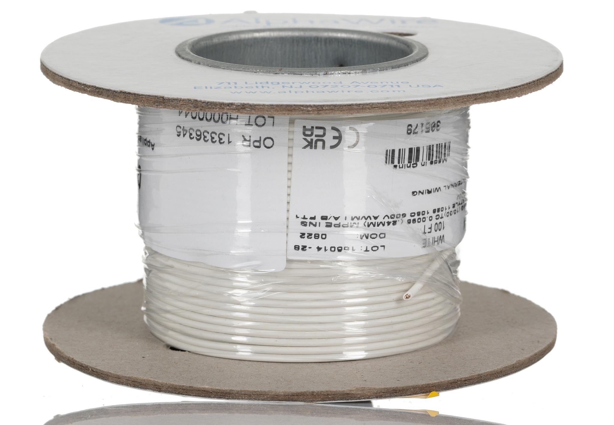 Produktfoto 1 von Alpha Wire Einzeladerleitung 0,52 mm², 20 AWG 30m Weiß MPPE isoliert Ø 1.4mm 10/0,25 mm Litzen UL11028