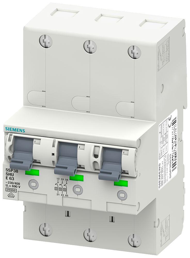 Siemens 5SP3850 Leitungsschutzschalter Typ E, 3-polig 50A SENTRON DIN-Schienen-Montage