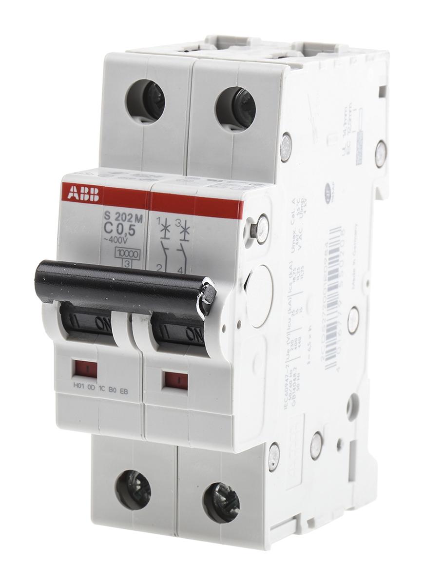 Produktfoto 1 von ABB S200M MCB Leitungsschutzschalter Typ C, 2-polig 500mA 440V, Abschaltvermögen 10 kA System Pro M Compact