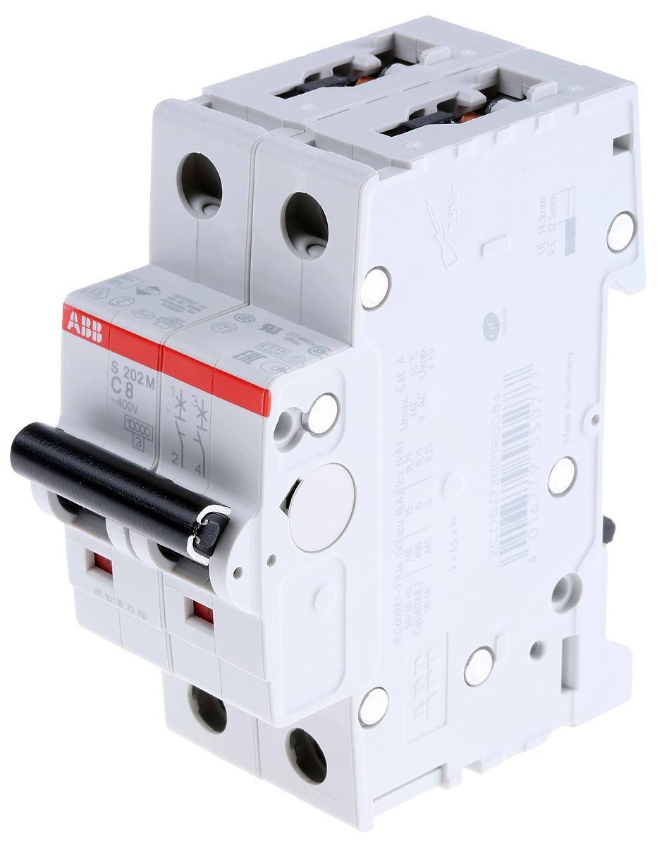 Produktfoto 1 von ABB S200M MCB Leitungsschutzschalter Typ C, 2-polig 8A 440V, Abschaltvermögen 10 kA System Pro M Compact