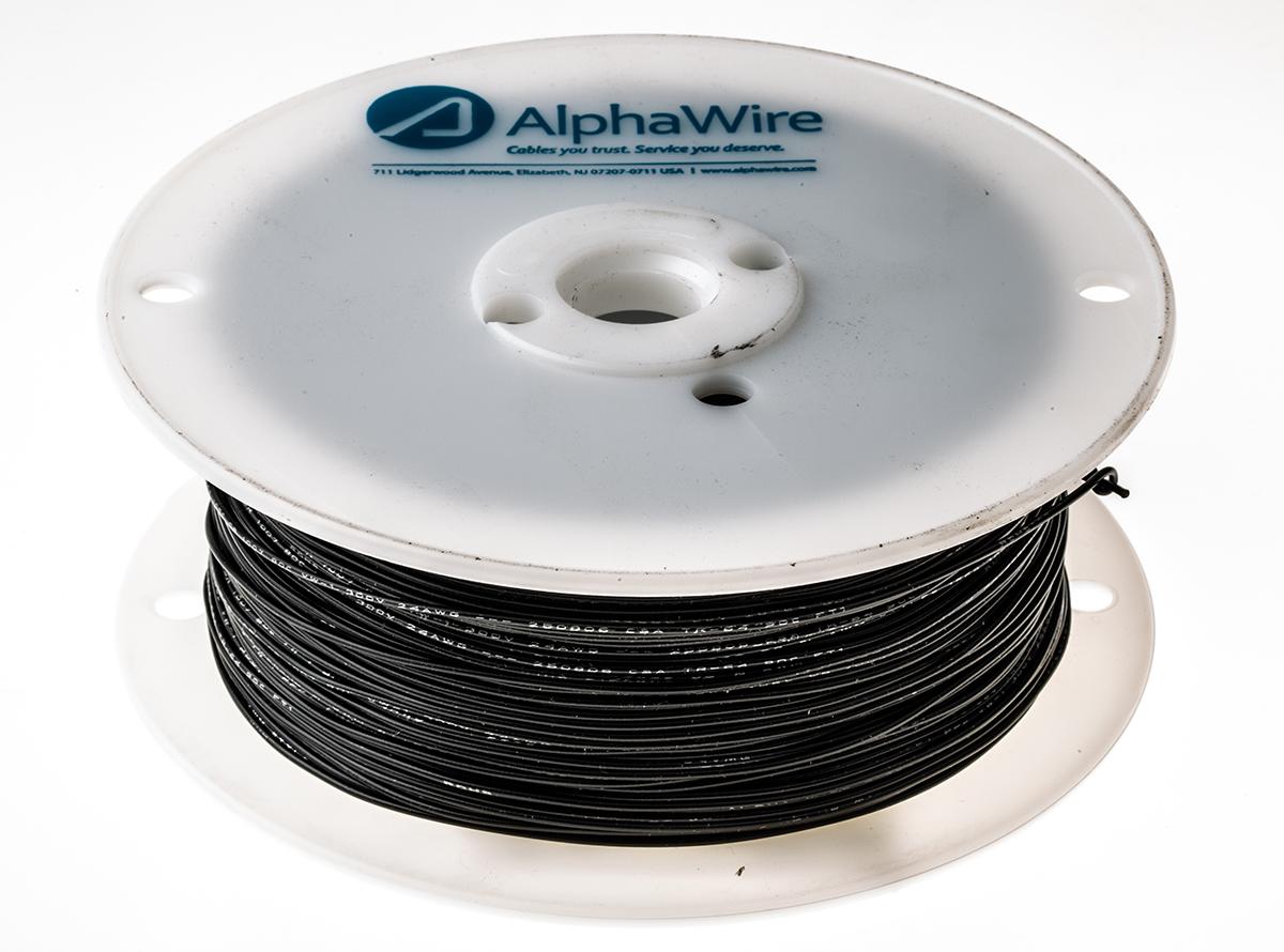 Produktfoto 1 von Alpha Wire Einzeladerleitung 0.23 mm², 24 AWG 305m Schwarz PVC isoliert Ø 1.42mm 7/0.20 mm Litzen UL1007