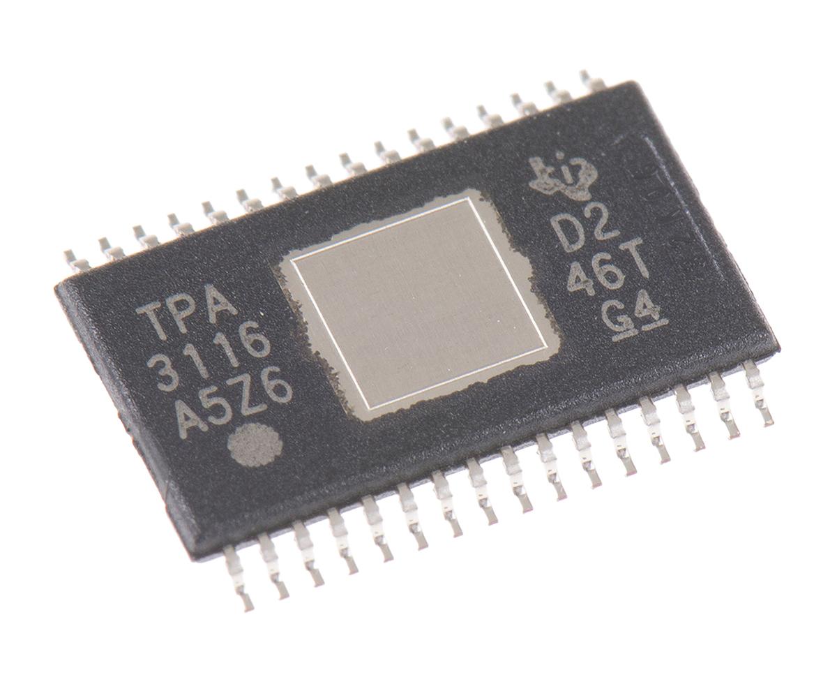 Produktfoto 1 von Texas Instruments Klasse D Audio Verstärker Audio 1-Kanal Mono, 2-Kanal Stereo HTSSOP 50W 32-Pin +85 °C