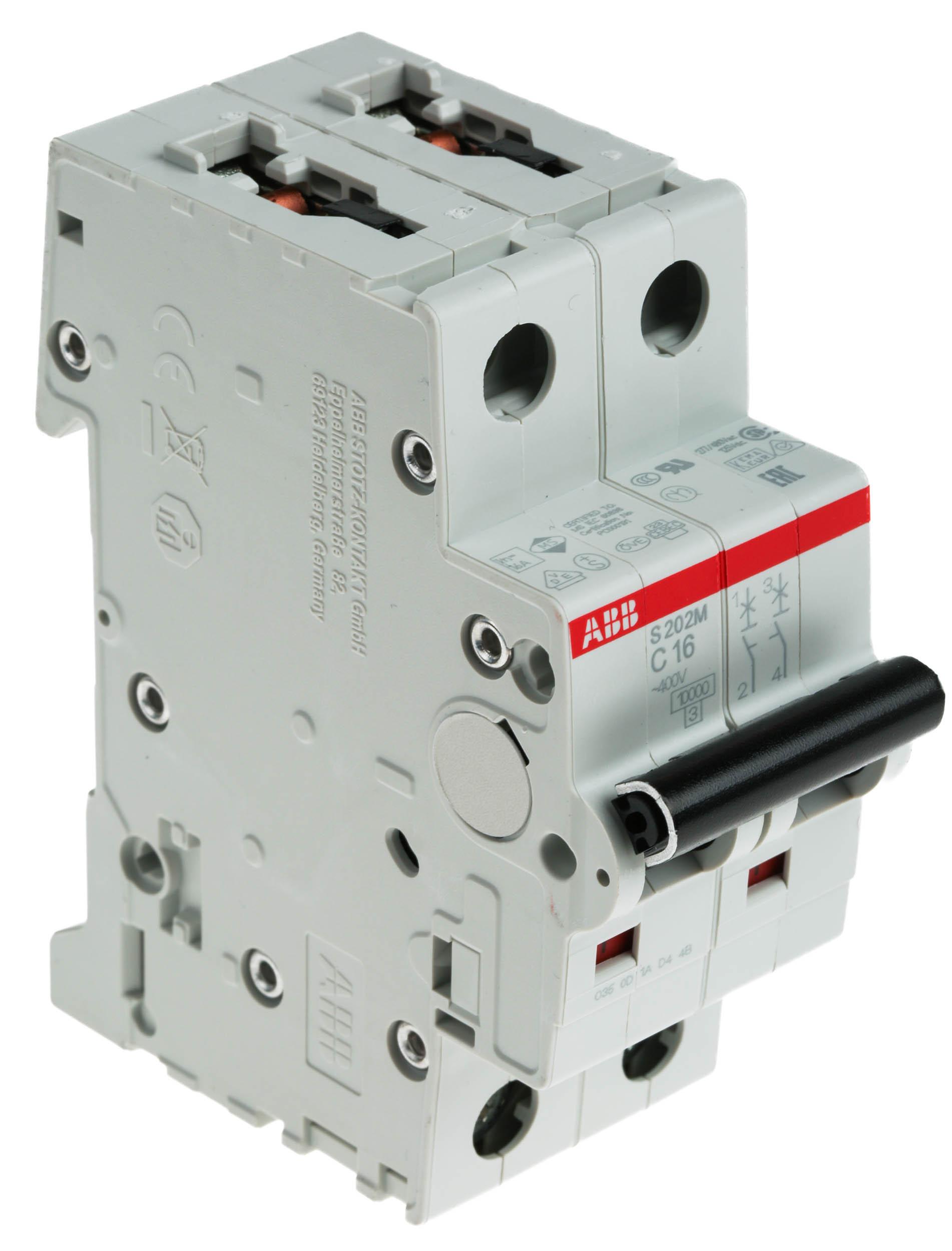 Produktfoto 1 von ABB S200M MCB Leitungsschutzschalter Typ C, 2-polig 16A 440V, Abschaltvermögen 10 kA System Pro M Compact